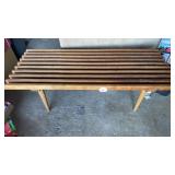 WOODEN SLAT TABLE 43IN BY 15 IN -  MID CENTURY