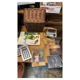 BASKET WITH JOHN DEERE PUZZLE, CALCULATORS, ALARM