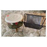 MID-CENTRY MAGAZINE RACK AND FLOWERED INSIDE FOOT