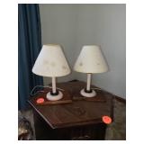 2 WOOD BASED SMALL TABLE LAMPS