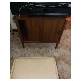 SMALL WOOD SIDE TABLE WITH SLIDING DOORS