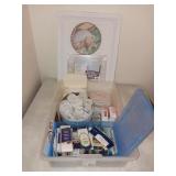 SMALL BIN OF SEWING SUPPLIES