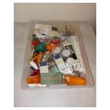 SMALL BIN OF SEWING SUPPLIES