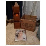 VINTAGE  COCOA WOOD BOX, LETTER HOLDER AND PHOTO