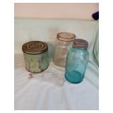 LARGE BALL MASON JAR, TIN AND MISC