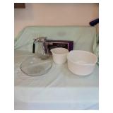 GLASS MIXING BOWLS, PITCHER, MISC