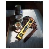 DUCK TAPES, 5" KNIFE, GLOVES, LEVEL