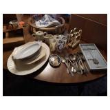 SILVERPLATED SILVERWARE,  VINTAGE DISHES,