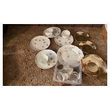 4 SNACK TRAY CHINA SET -3 CUPS -METAL TRAYS,