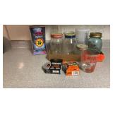 NEBRASKA JIGGER GLASS, JARS INCLUDING BALL,