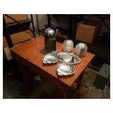 VINTAGE JUICER, GLASS CANDLE HOLDERS AND TRAY AND