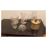 VINTAGE SAUCE PAN AND OTHER GLASSWARE