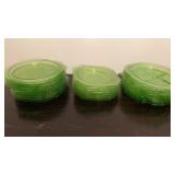 3 DIFFERENT SIZES SETS OF GREEN DEPRESSION PLATES