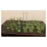 GREEN DEPRESSION DIFFERENT SIZES GLASSES, VASES