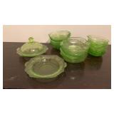 GREEN DEPRESSION, DOME DISH AND DIFFERENT SIZES