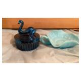 FENTON BABY  BLUE DISH- 6 IN BY 2 IN AND SWAN