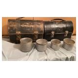 2 VINTAGE LUNCH PAILS WITH TIN  DRINKING CUPS