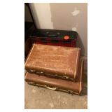 RED PLAID HANGING LUGGAGE CARRIER AND VINTAGE 2