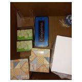 BOX OF AVON BOTTLES, BOXED, MOST EMPTY, TIN