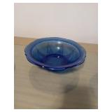 2 RARE 10 IN BLUE DEPRESSION GLASS BOWLS
