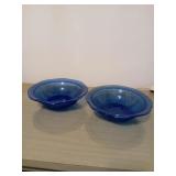 2 RARE 10" BLUE DEPRESSION GLASS BOWLS