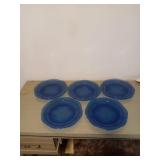 5 RARE 10 INCH BLUE DEPRESSION GLASS PLATES