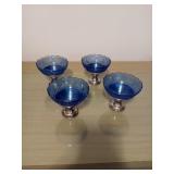 4 RARE BLUE DEPRESSION GLASS SHERBET DISHES WITH