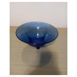RARE BLUE DEPRESSION GLASS 10 INCH FOOTED BOWL