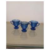 RARE BLUE DEPRESSION GLASS CREAM AND SUGAR DISHES