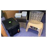 STEP STOOL,WASTE BASKET, METAL PAPER FILER AND