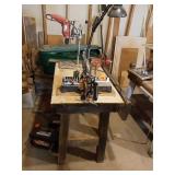 WORK TABLE WITH MITER BOX, DRILL PRESS, TABLE
