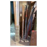 LONG METAL CLAMPS, PIECES OF WOOD AND MISC,