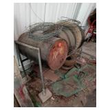 METAL TIRE RACK WITH DRUM, WIRE AND MISC TIRES