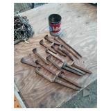 RAILROAD SPIKES IN A BUTTER NUT TIN