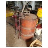 VISE ON A 55  GALLON BARREL, 42" TALL