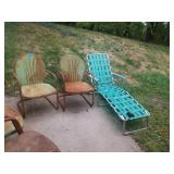 2 VINTAGE METAL LAWN CHAIRS AND A CHASE LOUNGE