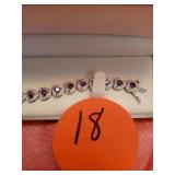 PURPLE STONE HEART WOMENS BRACELET, STAMPED