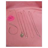 4 SILVER NECKLACES AND 1 BRACELET STAMPED