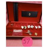 MENS CUFF LINKS AND 2 PINS IN A JEWELRY CASE