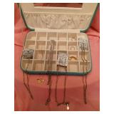 COSTUME JEWELRY NECKLACES, 2 RINGS, SCARF CLIP,