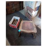 VINTAGE WOOD ROCKING CHAIR WITH HANDMADE LEATHER