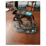 METAL HORSE AND COWBOY  ON MARBLE BASE