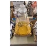 AMBER BOWL AND CANDY JAR