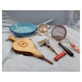VINTAGE UTENSILS AND FIREPLACE BELLOW