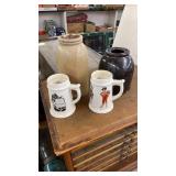 2 MUGS BROWN CROCK CROCK JAR