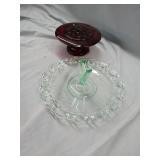 GREEN SNACK TRAY AND RUBY RED VASE