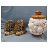 BOOK ENDS AND LIDDED CANNISTER