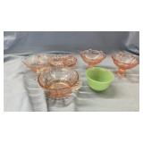 PINK DEPRESSION GLASSWARE AND JADITE COFFEE CUP