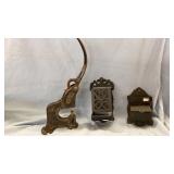 2 CAST IRON MATCH HOLDERS AND REX LEATHER PUNCHER