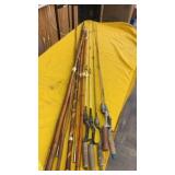 WOOD CANE POLES AND 5 RODS